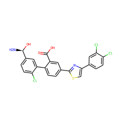 N[C@@H](O)c1ccc(Cl)c(-c2ccc(-c3nc(-c4ccc(Cl)c(Cl)c4)cs3)cc2C(=O)O)c1 ZINC000473180335
