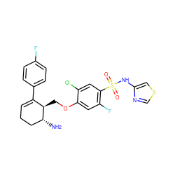 N[C@@H]1CCC=C(c2ccc(F)cc2)[C@H]1COc1cc(F)c(S(=O)(=O)Nc2cscn2)cc1Cl ZINC001772617984