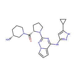 N[C@@H]1CCCN(C(=O)[C@@H]2CCCN2c2nc(Nc3cc(C4CC4)[nH]n3)c3cccn3n2)C1 ZINC000096177838
