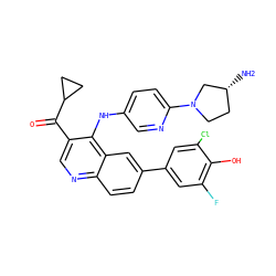 N[C@@H]1CCN(c2ccc(Nc3c(C(=O)C4CC4)cnc4ccc(-c5cc(F)c(O)c(Cl)c5)cc34)cn2)C1 ZINC000114038110