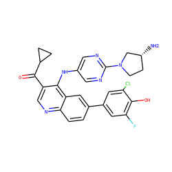 N[C@@H]1CCN(c2ncc(Nc3c(C(=O)C4CC4)cnc4ccc(-c5cc(F)c(O)c(Cl)c5)cc34)cn2)C1 ZINC000114033800