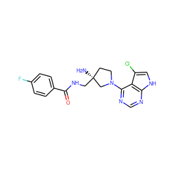 N[C@]1(CNC(=O)c2ccc(F)cc2)CCN(c2ncnc3[nH]cc(Cl)c23)C1 ZINC000053243341