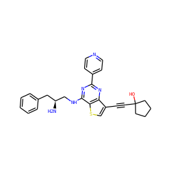N[C@H](CNc1nc(-c2ccncc2)nc2c(C#CC3(O)CCCC3)csc12)Cc1ccccc1 ZINC000223694875