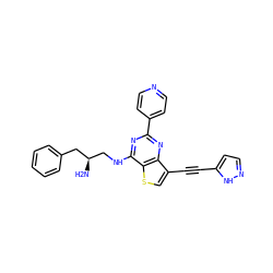 N[C@H](CNc1nc(-c2ccncc2)nc2c(C#Cc3ccn[nH]3)csc12)Cc1ccccc1 ZINC000223690766
