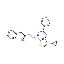 N[C@H](CNc1nc(-c2ccncc2)nc2c(C3CC3)csc12)Cc1ccccc1 ZINC000223662438
