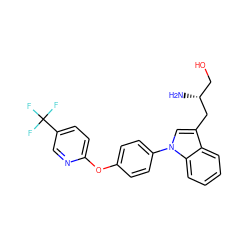 N[C@H](CO)Cc1cn(-c2ccc(Oc3ccc(C(F)(F)F)cn3)cc2)c2ccccc12 ZINC000146747213
