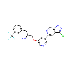 N[C@H](COc1cncc(-c2cc3c(Cl)n[nH]c3cn2)c1)Cc1cccc(C(F)(F)F)c1 ZINC000014961808