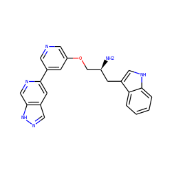 N[C@H](COc1cncc(-c2cc3cn[nH]c3cn2)c1)Cc1c[nH]c2ccccc12 ZINC000014962176