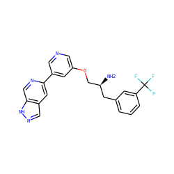 N[C@H](COc1cncc(-c2cc3cn[nH]c3cn2)c1)Cc1cccc(C(F)(F)F)c1 ZINC000014961804