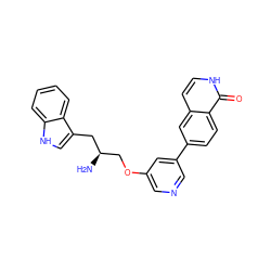 N[C@H](COc1cncc(-c2ccc3c(=O)[nH]ccc3c2)c1)Cc1c[nH]c2ccccc12 ZINC000014962555