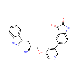 N[C@H](COc1cncc(-c2ccc3c(c2)C(=O)C(=O)N3)c1)Cc1c[nH]c2ccccc12 ZINC000014962375
