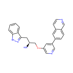 N[C@H](COc1cncc(-c2ccc3cnccc3c2)c1)Cc1n[nH]c2ccccc12 ZINC000014957799