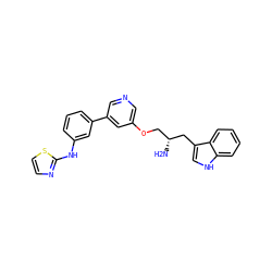 N[C@H](COc1cncc(-c2cccc(Nc3nccs3)c2)c1)Cc1c[nH]c2ccccc12 ZINC000014957541