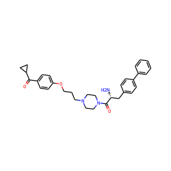 N[C@H](Cc1ccc(-c2ccccc2)cc1)C(=O)N1CCN(CCCOc2ccc(C(=O)C3CC3)cc2)CC1 ZINC000013444817