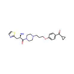 N[C@H](Cc1nccs1)C(=O)N1CCN(CCCOc2ccc(C(=O)C3CC3)cc2)CC1 ZINC000013444798