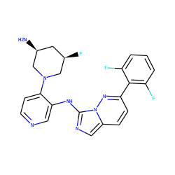 N[C@H]1C[C@@H](F)CN(c2ccncc2Nc2ncc3ccc(-c4c(F)cccc4F)nn23)C1 ZINC000142880858