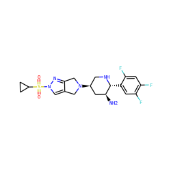 N[C@H]1C[C@@H](N2Cc3cn(S(=O)(=O)C4CC4)nc3C2)CN[C@@H]1c1cc(F)c(F)cc1F ZINC000169701982