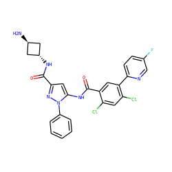 N[C@H]1C[C@H](NC(=O)c2cc(NC(=O)c3cc(-c4ccc(F)cn4)c(Cl)cc3Cl)n(-c3ccccc3)n2)C1 ZINC001772655654