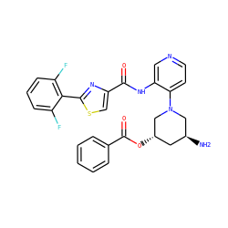 N[C@H]1C[C@H](OC(=O)c2ccccc2)CN(c2ccncc2NC(=O)c2csc(-c3c(F)cccc3F)n2)C1 ZINC000167323758