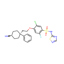 N[C@H]1CC[C@@](CCOc2cc(F)c(S(=O)(=O)Nc3ncns3)cc2Cl)(c2ccccc2)CC1 ZINC001772646123