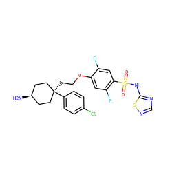 N[C@H]1CC[C@@](CCOc2cc(F)c(S(=O)(=O)Nc3ncns3)cc2F)(c2ccc(Cl)cc2)CC1 ZINC001772614844