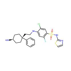 N[C@H]1CC[C@](CCNc2cc(F)c(S(=O)(=O)Nc3nccs3)cc2Cl)(c2ccccc2)CC1 ZINC001772612654
