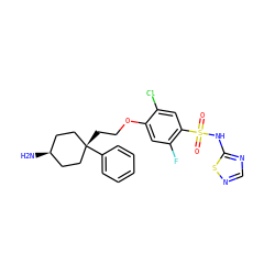 N[C@H]1CC[C@](CCOc2cc(F)c(S(=O)(=O)Nc3ncns3)cc2Cl)(c2ccccc2)CC1 ZINC001772574178