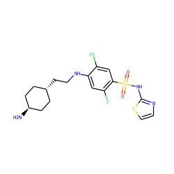 N[C@H]1CC[C@H](CCNc2cc(F)c(S(=O)(=O)Nc3nccs3)cc2Cl)CC1 ZINC001772646010