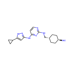 N[C@H]1CC[C@H](CNc2nccc(Nc3cc(C4CC4)[nH]n3)n2)CC1 ZINC000473171624