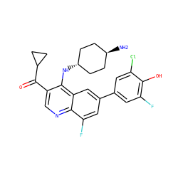 N[C@H]1CC[C@H](Nc2c(C(=O)C3CC3)cnc3c(F)cc(-c4cc(F)c(O)c(Cl)c4)cc23)CC1 ZINC000473152145
