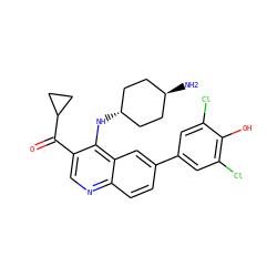 N[C@H]1CC[C@H](Nc2c(C(=O)C3CC3)cnc3ccc(-c4cc(Cl)c(O)c(Cl)c4)cc23)CC1 ZINC000473194433