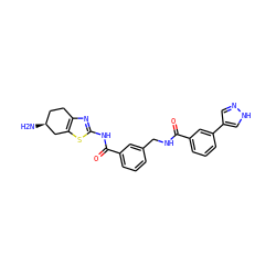 N[C@H]1CCc2nc(NC(=O)c3cccc(CNC(=O)c4cccc(-c5cn[nH]c5)c4)c3)sc2C1 ZINC000167978346