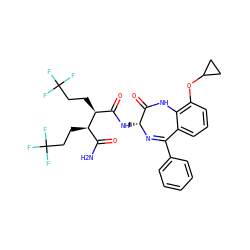 NC(=O)[C@@H](CCC(F)(F)F)[C@@H](CCC(F)(F)F)C(=O)N[C@H]1N=C(c2ccccc2)c2cccc(OC3CC3)c2NC1=O ZINC000210756178