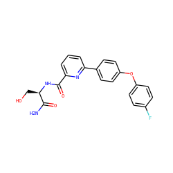 NC(=O)[C@@H](CO)NC(=O)c1cccc(-c2ccc(Oc3ccc(F)cc3)cc2)n1 ZINC000113663345