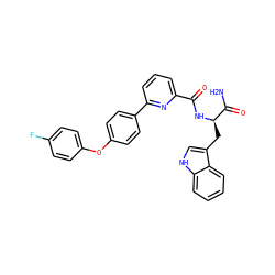 NC(=O)[C@@H](Cc1c[nH]c2ccccc12)NC(=O)c1cccc(-c2ccc(Oc3ccc(F)cc3)cc2)n1 ZINC000113667601