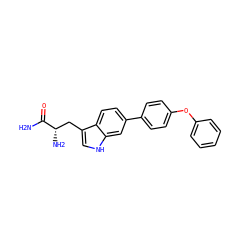 NC(=O)[C@@H](N)Cc1c[nH]c2cc(-c3ccc(Oc4ccccc4)cc3)ccc12 ZINC000146927667
