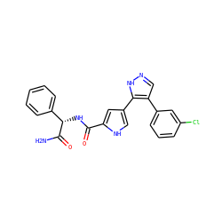NC(=O)[C@@H](NC(=O)c1cc(-c2[nH]ncc2-c2cccc(Cl)c2)c[nH]1)c1ccccc1 ZINC000014959198