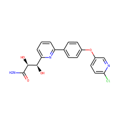 NC(=O)[C@@H](O)[C@H](O)c1cccc(-c2ccc(Oc3ccc(Cl)nc3)cc2)n1 ZINC000205452925