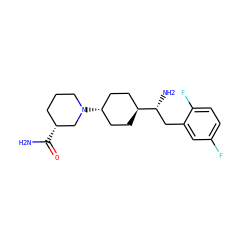 NC(=O)[C@@H]1CCCN([C@H]2CC[C@H]([C@H](N)Cc3cc(F)ccc3F)CC2)C1 ZINC000101403010