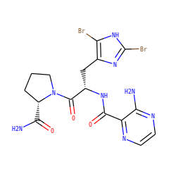 NC(=O)[C@@H]1CCCN1C(=O)[C@H](Cc1nc(Br)[nH]c1Br)NC(=O)c1nccnc1N ZINC000473095953