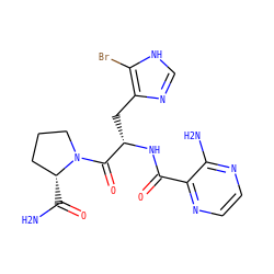 NC(=O)[C@@H]1CCCN1C(=O)[C@H](Cc1nc[nH]c1Br)NC(=O)c1nccnc1N ZINC000473088722