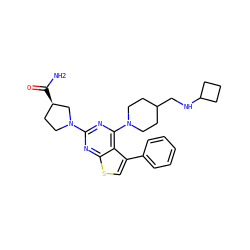 NC(=O)[C@@H]1CCN(c2nc(N3CCC(CNC4CCC4)CC3)c3c(-c4ccccc4)csc3n2)C1 ZINC000146345691