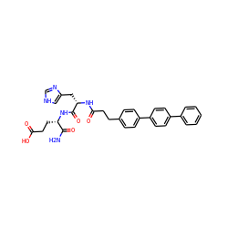 NC(=O)[C@H](CCC(=O)O)NC(=O)[C@H](Cc1c[nH]cn1)NC(=O)CCc1ccc(-c2ccc(-c3ccccc3)cc2)cc1 ZINC000144529978