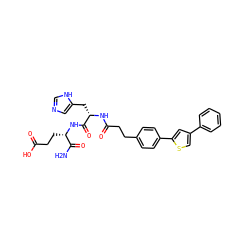 NC(=O)[C@H](CCC(=O)O)NC(=O)[C@H](Cc1cnc[nH]1)NC(=O)CCc1ccc(-c2cc(-c3ccccc3)cs2)cc1 ZINC000144360390