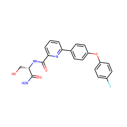 NC(=O)[C@H](CO)NC(=O)c1cccc(-c2ccc(Oc3ccc(F)cc3)cc2)n1 ZINC000113662965