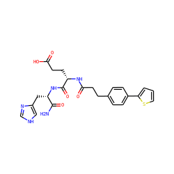 NC(=O)[C@H](Cc1c[nH]cn1)NC(=O)[C@H](CCC(=O)O)NC(=O)CCc1ccc(-c2cccs2)cc1 ZINC000144462260