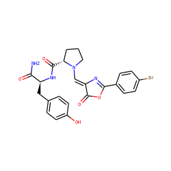 NC(=O)[C@H](Cc1ccc(O)cc1)NC(=O)[C@@H]1CCCN1/C=C1\N=C(c2ccc(Br)cc2)OC1=O ZINC000029555372