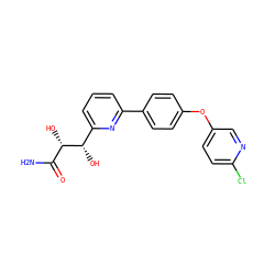 NC(=O)[C@H](O)[C@@H](O)c1cccc(-c2ccc(Oc3ccc(Cl)nc3)cc2)n1 ZINC000205452943