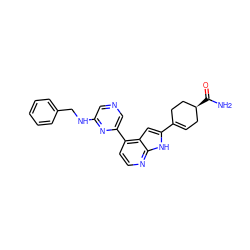 NC(=O)[C@H]1CC=C(c2cc3c(-c4cncc(NCc5ccccc5)n4)ccnc3[nH]2)CC1 ZINC000220267528