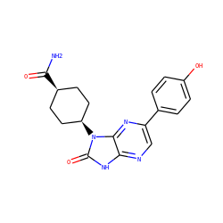 NC(=O)[C@H]1CC[C@@H](n2c(=O)[nH]c3ncc(-c4ccc(O)cc4)nc32)CC1 ZINC000101467172